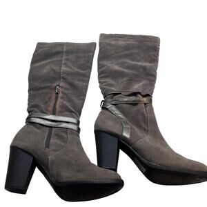 Spirit Moda Women's Boots 8 Gray 3 Inch Block High Heel Zipper Tall Shoe Booties